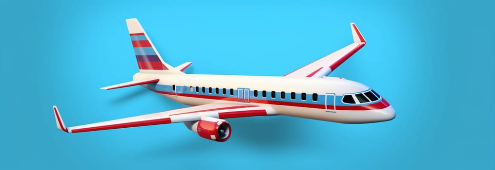 vacation design aircraft background flight trip business aviation space flat air fly airline travel red wing plane white aeroplane blue jet. Generative AI.