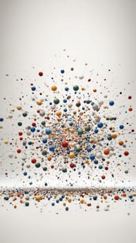 An array of vibrant spheres bursts forth in all directions, forming a mesmerizing spectacle against a minimalist background, invoking feelings of energy and creativity in the viewer.
