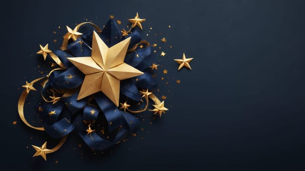 Golden stars, varying in size, shimmer against a deep navy backdrop, inviting a sense of wonder and elegance for festive occasions.