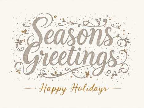Sparkling gold and silver seasons greetings design with elegant flourishes wishing happy holidays