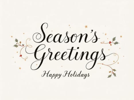 Festive lettering for christmas and new year greeting cards featuring holly berries and golden stars