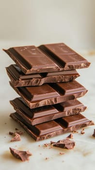 Indulge in the rich, smooth flavor of dark chocolate with this tempting stack of bars, perfect for satisfying cravings