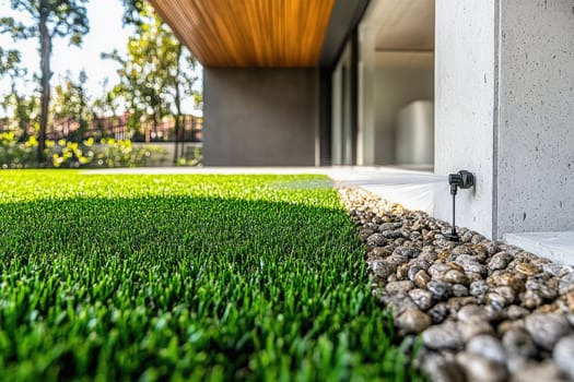 Maintaining lush artificial turf with efficient automatic sprinklers, ensuring a vibrant and low maintenance outdoor space