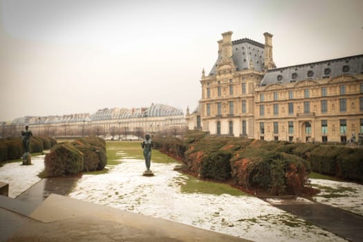 stunning vintage premise stands grandly with its intricate architecture, surrounded by lush greenery under a misty sky, exudes elegance and captures the beauty of timeless architecture, Majestic european castle surrounded by vast greenery and misty sky
