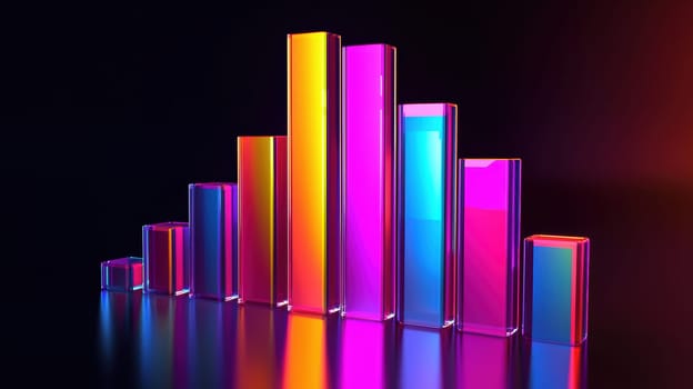 Glossy, vividly colored 3d bars represent global smartphone sales by region in 2024. arranged against a dark gradient background, the chart features subtle lighting effects, the data in a sleek, professional manner.