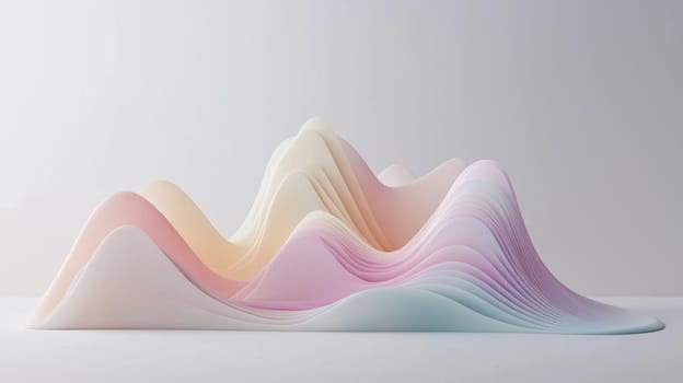 A 3d area chart visualizes the five-year correlation between social media usage and mental health. smooth curves in pastel colors set against a minimalist background highlight trends, offering a modern aesthetic for analytical presentations.