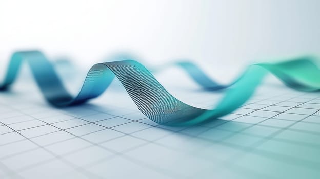 A sleek 3d area chart illustrates the influence of technological advancements on workforce productivity worldwide. featuring smooth curves in blue and green shades, the design exudes modernity and efficiency against a grid backdrop.