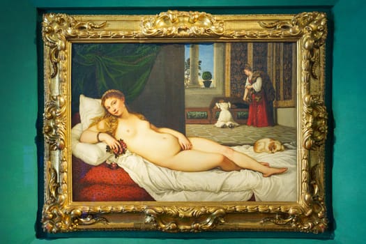 Florence, Italy, January 4, 2024: Venus of Urbino. Tiziano. Uffizi gallery
