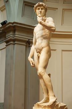 Florence, Italy, January 5, 2024: Sculpture of Michelangelo's David. Profile. Accademia Gallery