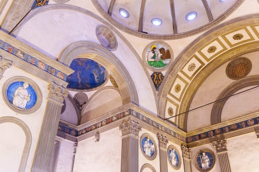 Florence, Italy, January 6, 2024: Pazzi Chapel in the Basilica of Santa Croce. Brunelleschi