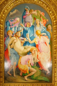 Florence, Italy, January 6, 2024: Descent from the Cross from Pontormo in the church of Santa Felicita