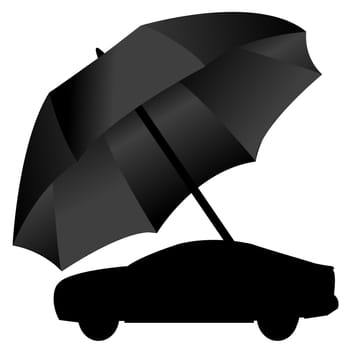 Concept of car insurance with car under umbrella protection