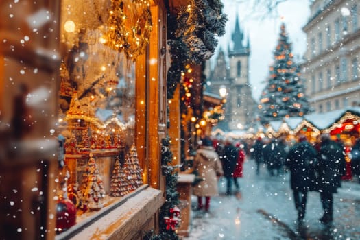 Christmas market in Prague in winter in Europe