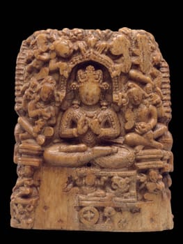 A 10th-century ivory reliquary with scenes from the life of Buddha, likely originating from Kashmir or Pakistan.