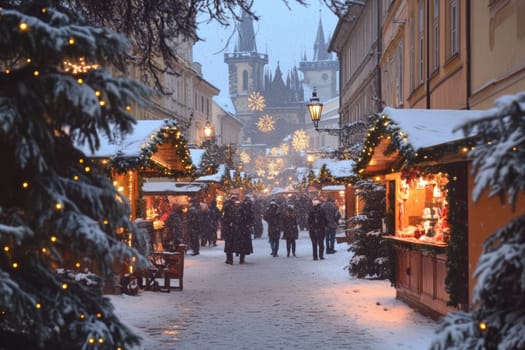 Christmas market in Prague in winter in Europe