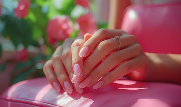 Elegant Pink Manicure Showcased on Hand. Selective focus