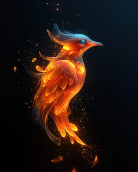 Mystical glowing bird on a black background. Selective focus.