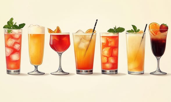 Illustration of fruit drinks on a light background. Selective focus.