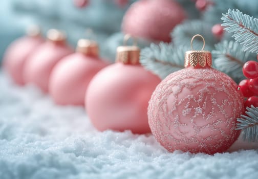 Christmas card in pastel pink. Selective focus.