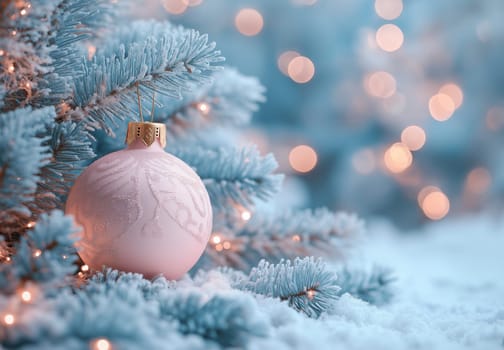 Christmas card in pastel pink. Selective focus.