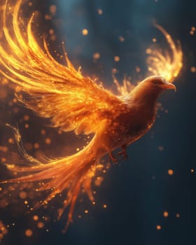 Mystical glowing bird on a black background. Selective focus.