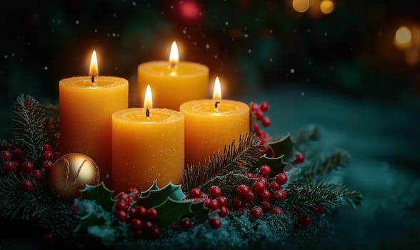 Christmas candles on a blurred background. Selective focus.
