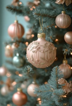 Christmas card in pastel pink. Selective focus.