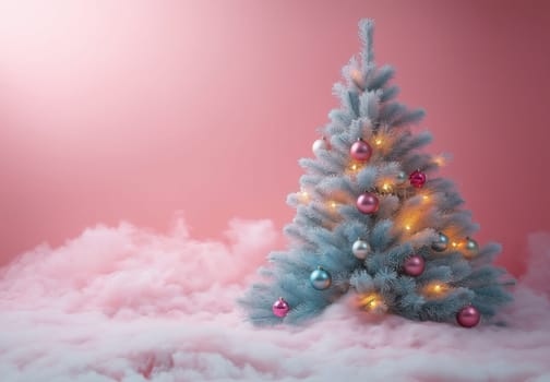 Christmas card in pastel pink. Selective focus.