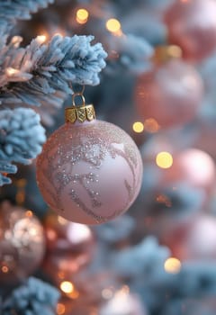 Christmas card in pastel pink. Selective focus.