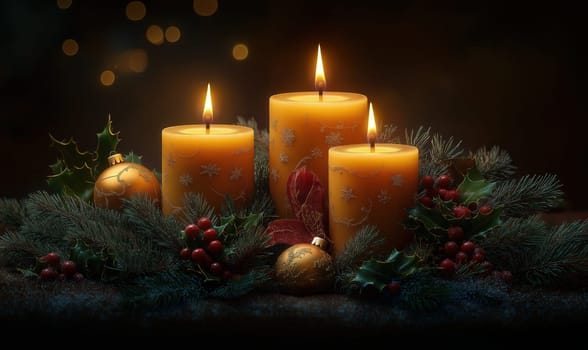 Christmas candles on a blurred background. Selective focus.