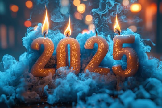 Celebratory candles that represent the upcoming year 2025, radiating a vibrant and glowing ambiance around them