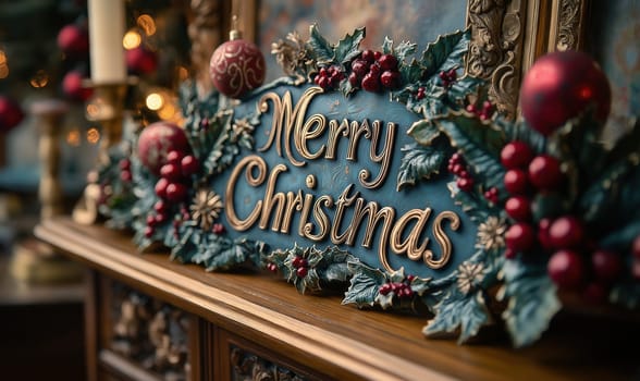 Christmas greeting card in vintage style. Selective focus.