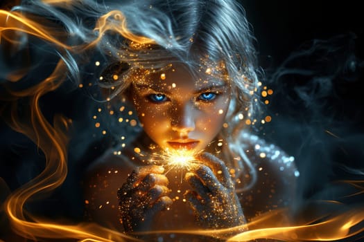 A captivating scene featuring a girl skillfully harnessing magical energy amidst mesmerizing swirling colors