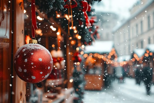 Christmas ball decoration at a market in Prague in winter in Europe