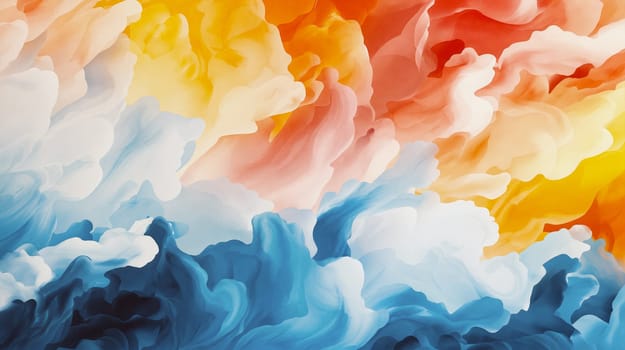 Swirling colors of orange, red, and blue create a dynamic scene in the sky, capturing the beauty and movement of clouds at sunset. The vivid hues evoke a sense of wonder - Generative AI