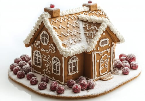 Christmas gingerbread house on white background. Selective focus.