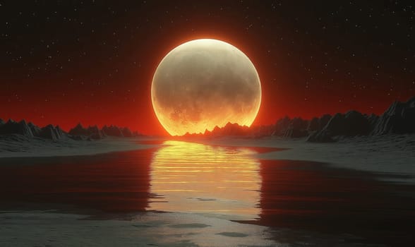 Natural landscape with fantastic supermoon. Selective focus.