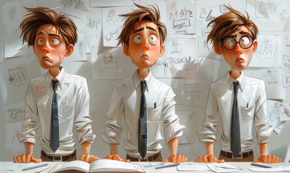 Caricature of tired office worker man in white shirt. Selective focus.