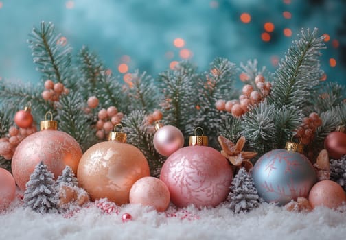 Christmas card in pastel pink. Selective focus.