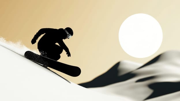 Winter thrill: snowboarder navigating snowy slopes of winter mountains, showcasing skill, adrenaline while enjoying breathtaking scenery and vibrant atmosphere of a snowy adventure
