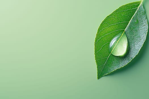 green leaf with water droplet, symbolizing nature beauty and freshness. vibrant colors evoke sense of tranquility and connection to environment.