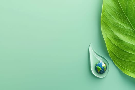 green leaf with water droplet showcasing Earth symbolizes nature beauty and environmental awareness. This evokes sense of tranquility and connection to planet.