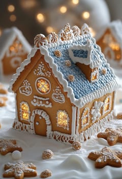Christmas gingerbread house on an abstract background. Selective focus.