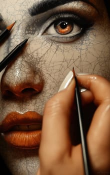 Creating abstract portrait of female face. Selective focus.