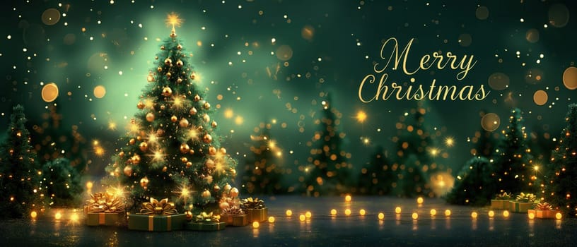 A greeting Christmas card with the text Merry Christmas. Selective focus.