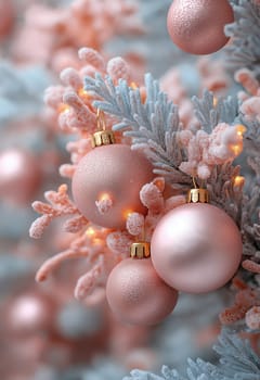 Christmas card in pastel pink. Selective focus.