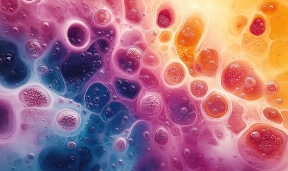 Watercolor background, various cells showcasing intricate details. Selective focus.