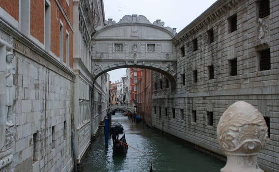 Bridge of Sighs, Venice, Italy. Horizontal shot. Copy space .Wallpaper, background for tourism advertisements and brochures.Winter holidays in Italy