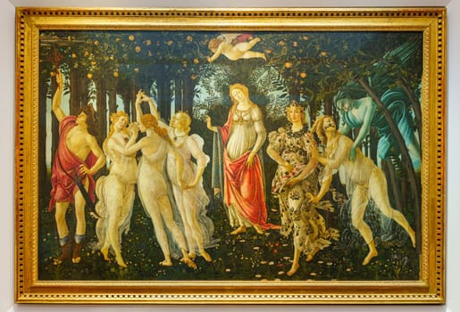Florence, Italy, January 4, 2024: Spring. Sandro Botticelli. Uffizi Gallery painting, Florence