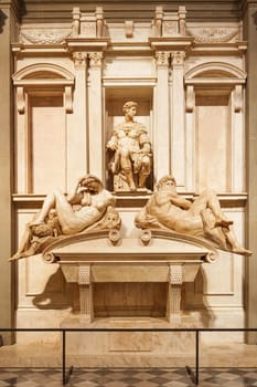 Florence, Italy, January 5, 2024: New sacristy. Giuliano de Medici, duke of Nemoours. Michelangelo